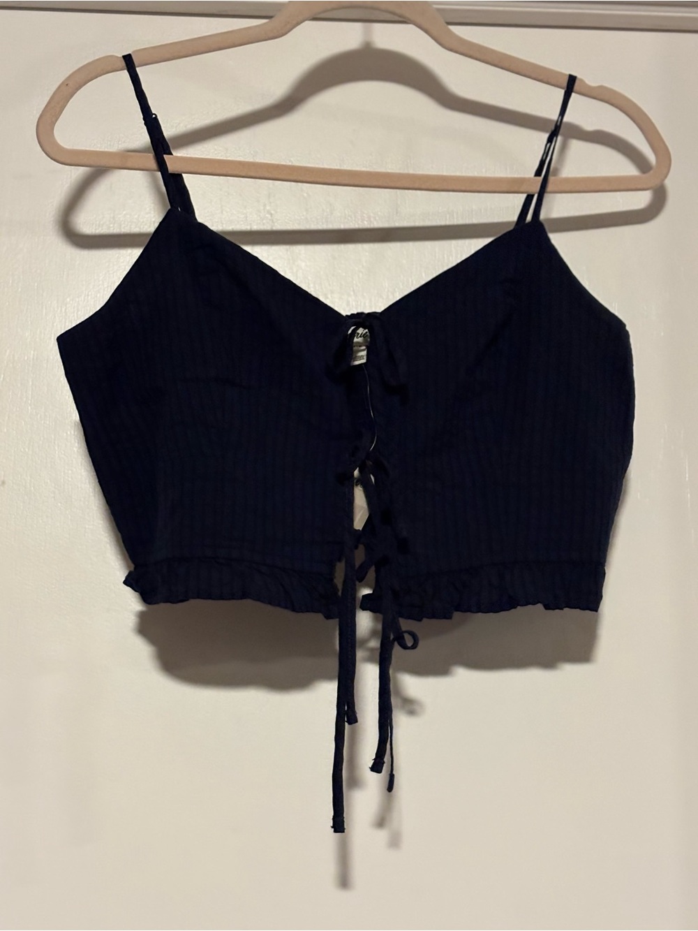 aerie Navy Lace-Up Ribbed Crop Cami